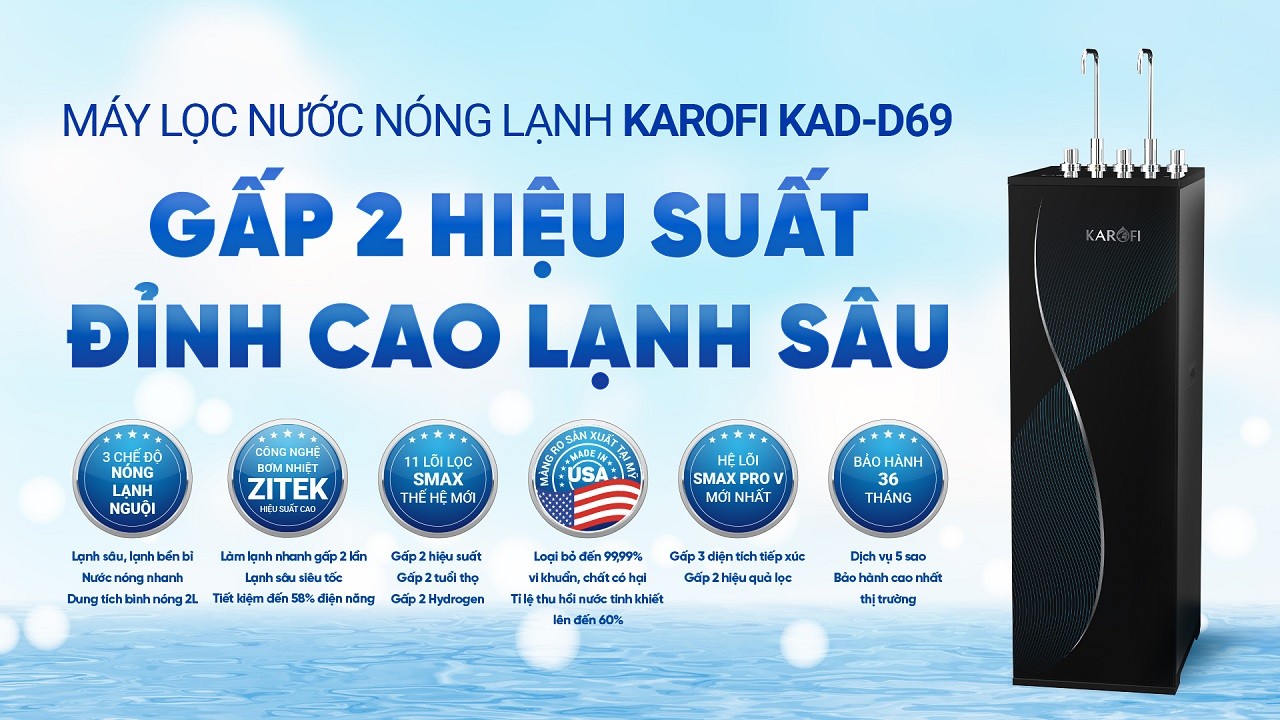 Máy lọc nước nóng lạnh nguội Karofi D69